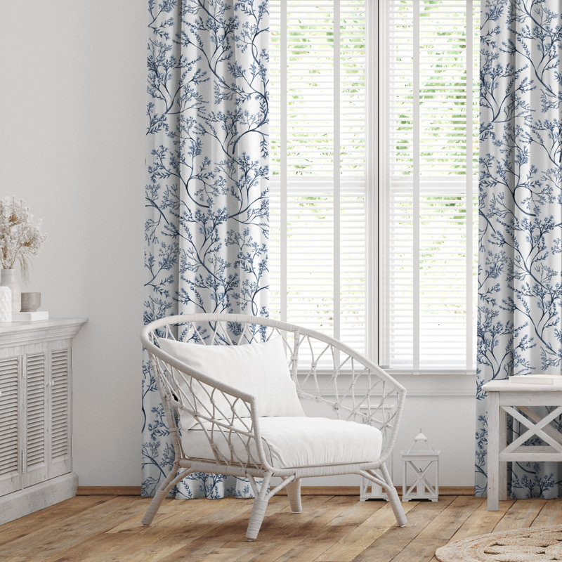 Tinsley Blue Cotton Pinch Pleat Drapery Panel Set of 2, 20" W x 108" L