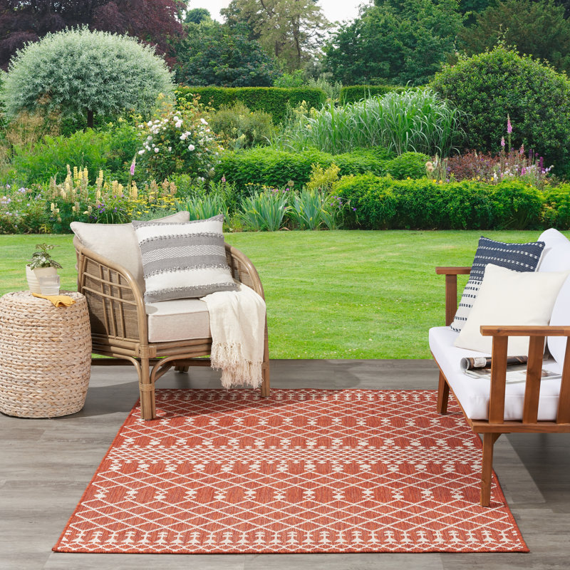 Robbs Rectangle Indoor/Outdoor Area Rug, Rectangle 6' x 9', Terracotta/Orange