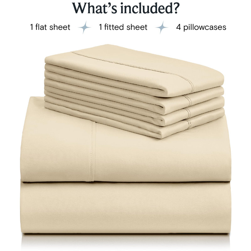 Ensemble de draps 4 pièces Luxclub, Ensemble de draps pour grand lit avec 4 taies d'or, Crème