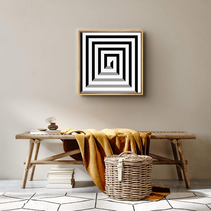 " 3D Optical Illusion Twisting Square Maze Abstract Shapes Minimalism Alternative Dramatic Dark ", 16" H x 16" W x 1.5" D