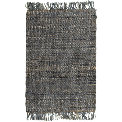 Tapis rectangulaire gris en jute tissé à plat à la main Ellicotville