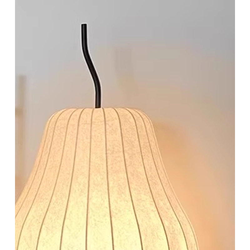 Pear Shaped Vertical Ribbed Fabric Floor Lamp With Tripod Stand