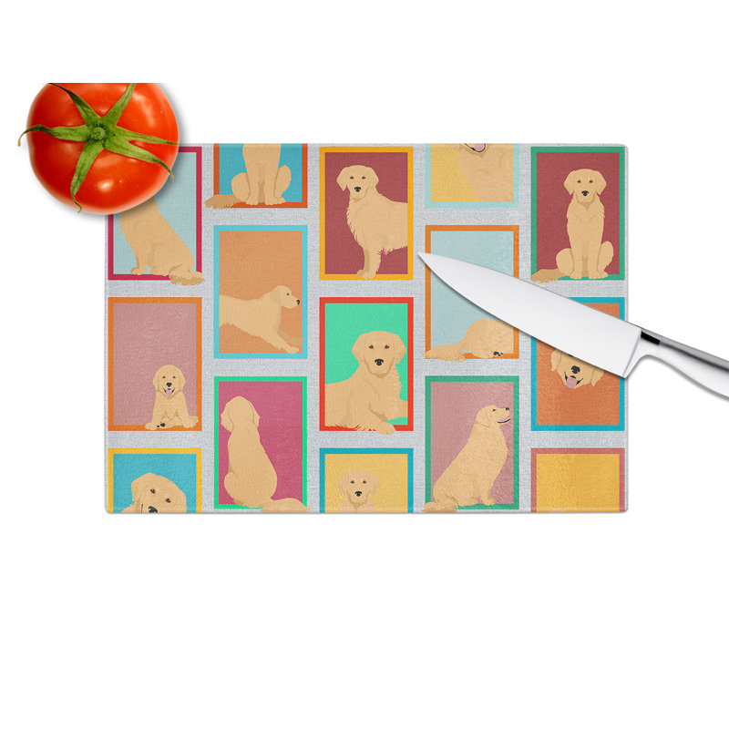 Lots of Golden Retriever Glass Cutting Board Large