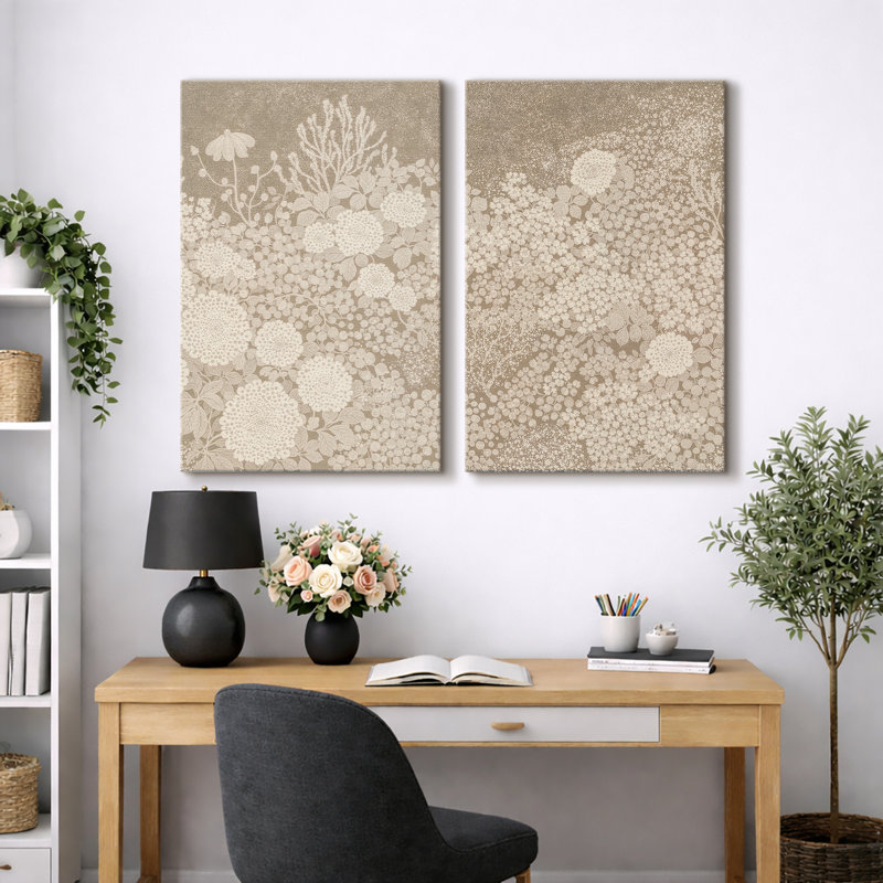 Neutre, motif floral botanique, photos de salon, impression sur toile encadrée, Toile tendue, H 24 po x l 32 po