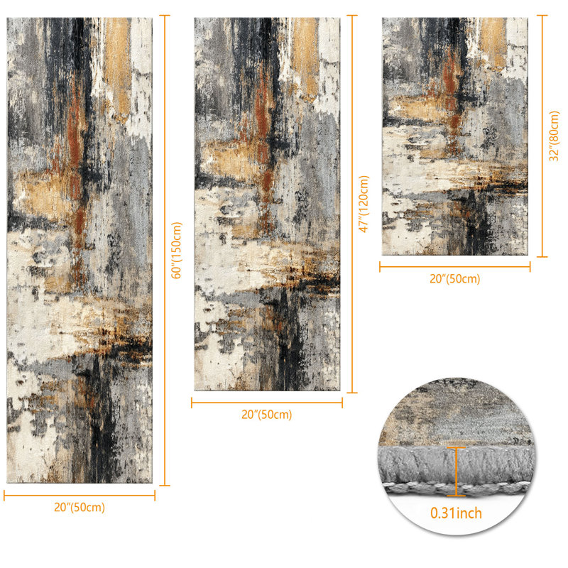 Tapis de cuisine 20 po x 32 po + 20 po x 48 po + 20 po x 59 po Tapis de cuisine à motif abstrait antidérapant 3 pièces