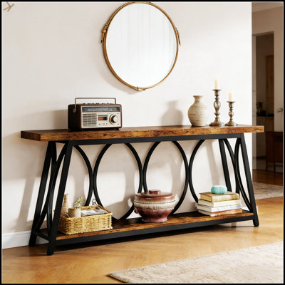 Vintage Rustic Hall Table With 2-Tier Design, Sturdy Construction For Living Room And Entryway Decor.