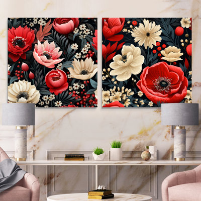 Cadwell - Floral Acrylic Wall Art Glass Set Of 2