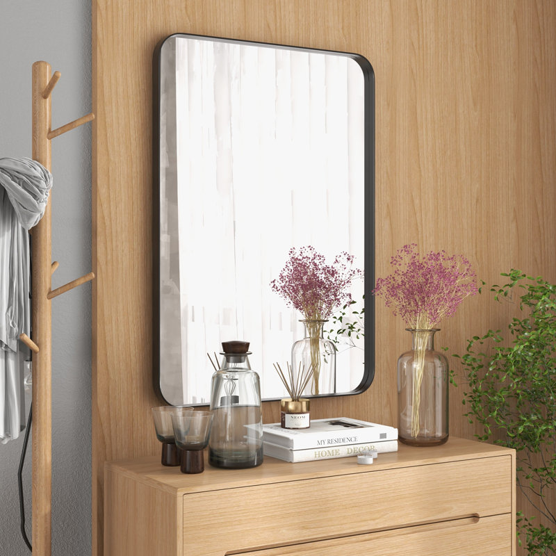 Ronni Metal Rectangle Wall Mirror, Black