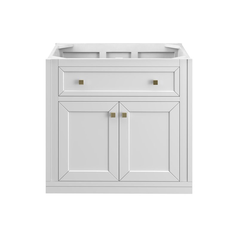 Base de meuble-lavabo simple l 30 po Chicago, Blanc lustré, Laiton champagne