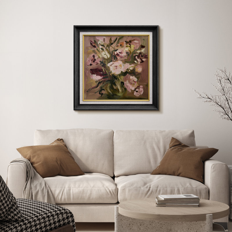 Doux rose, impressionniste, impression sur papier encadrée, H 26 po x l 26 po x P 1,5 po, Cadre noir de qualité supérieure