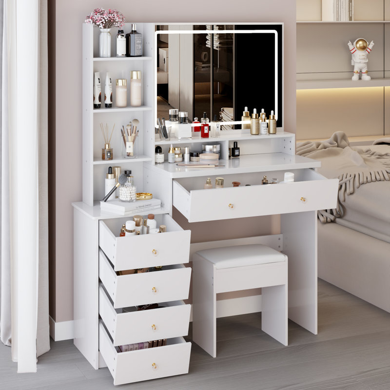 Meuble-lavabo de 41 po de large avec tabouret rembourré, Blanc