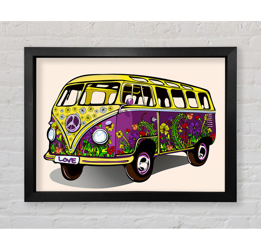 Flower Power VW Camper Van - Einzelner Bilderrahmen Kunstdrucke