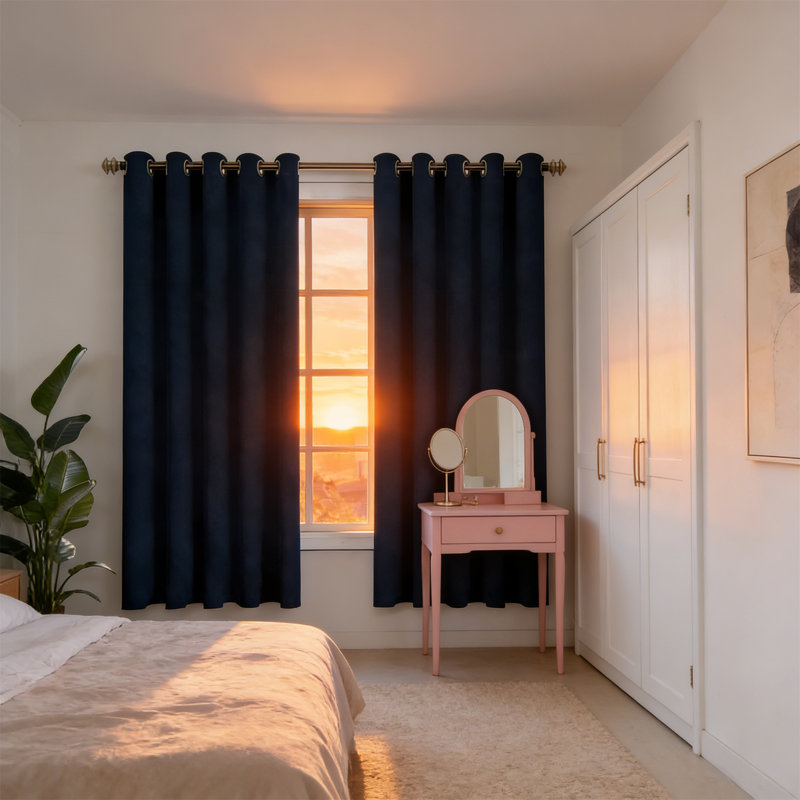 Blackout Thermal Insulated Grommet Curtains 2 Panels, 70X63 Inch, Navy, Navy