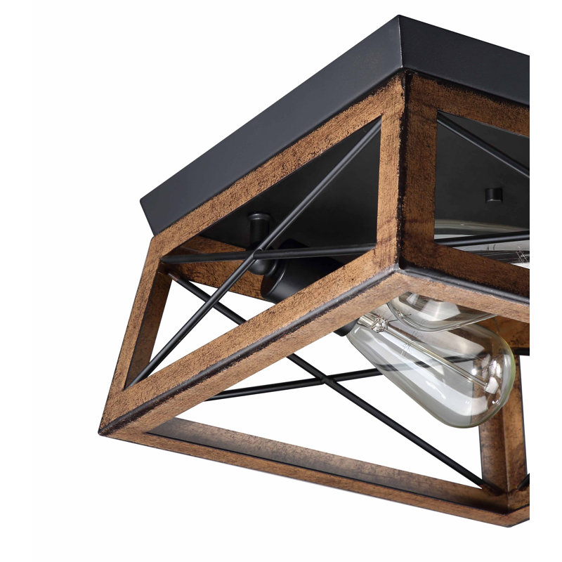 Plafonnier encastré moderne à 2 lumières avec cage à intensité variable, Barnwood/Matte Black