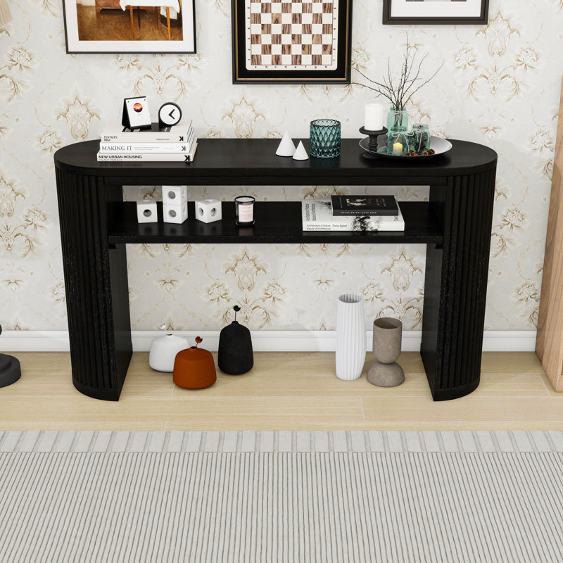 Console en bois avec tablette ouverte, Noir
