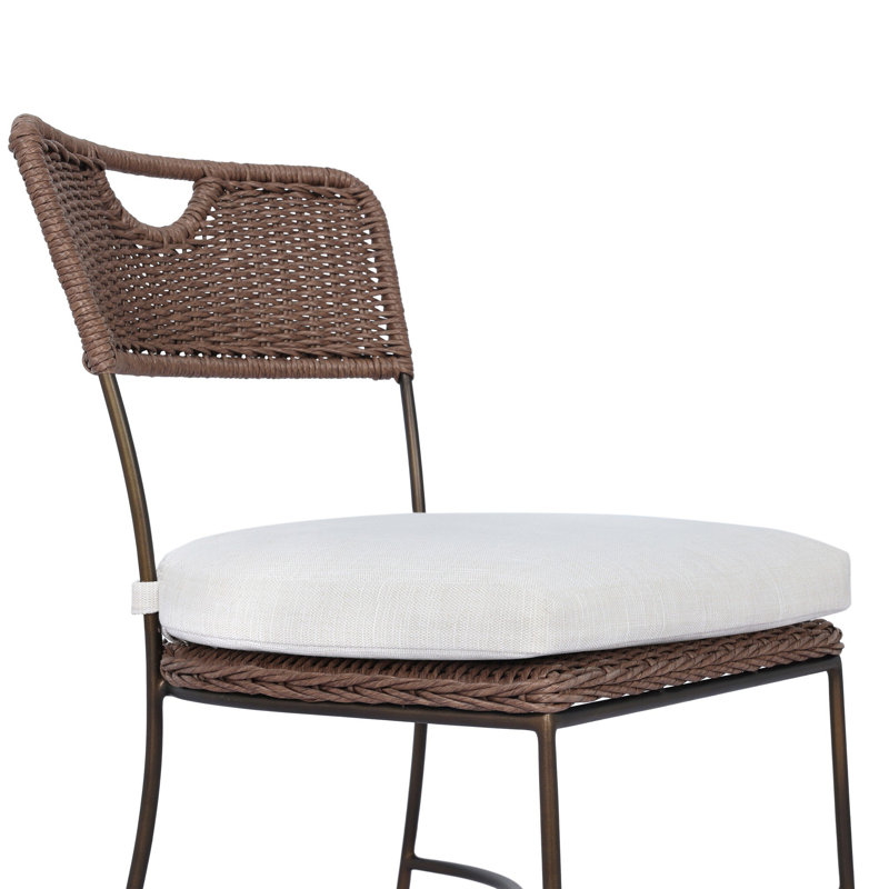 Outdoor Dining Side Chair, Vergo Cream, Tanned Weave/Aged Bronze Steel