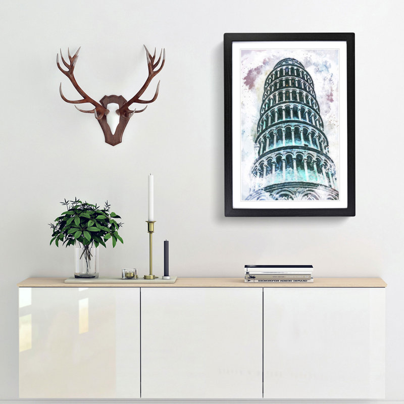 The Leaning Tower of Pisa in Italy in Abstract - Picture Frame Painting Print, Black Framed, 87cm H x 62cm W x 2cm D