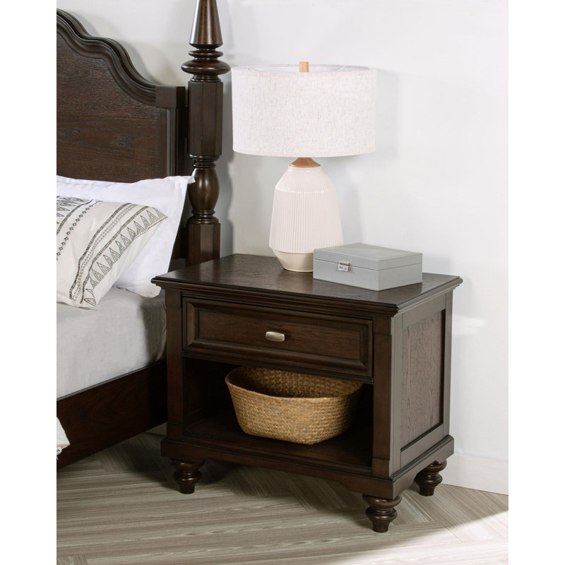 1-Drawer Nightstand Bedside Table Dark Oak