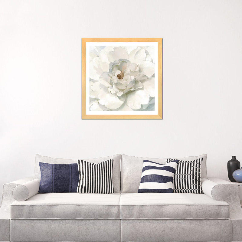 Neutre pivoine par Danhui Nai - impression, Blanc, H 24 po x l 24 po x p 1 po, Toile avec cadre en bois beige