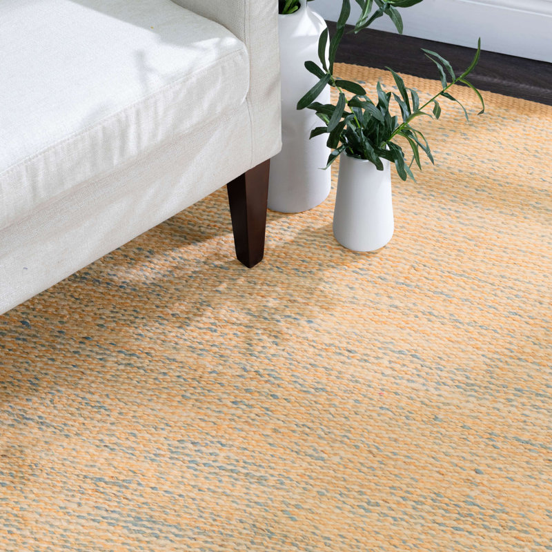 Handwoven Blue and Beige Jute Rectangular Rug, 5' x 8'