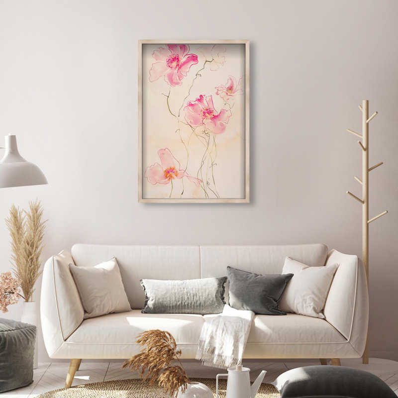 Oliver Gal Pink Flower II Floral & Botanical - Luxury Shadowbox Framed Wall Art, 26" H x 18" W, Cream
