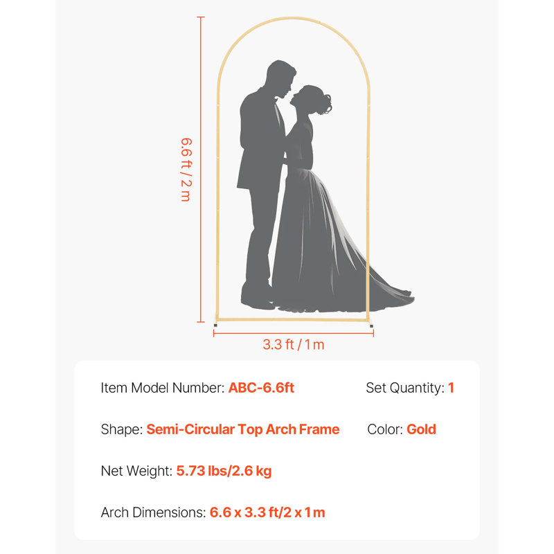 Support en arche, 6,6 x 3,3 pi, structure stable, assemblage facile, support en arche en métal doré pour le mariage, la fête d'anniversaire, la remise des diplômes, la célébration des fêtes et la décoration de la cérémonie