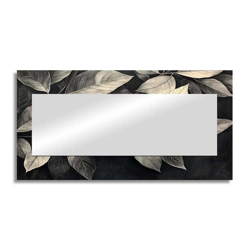 Grey Rustling Autumn Leaves II - Floral Mirror Wall Art - Printed On Metal, 28" x 55"