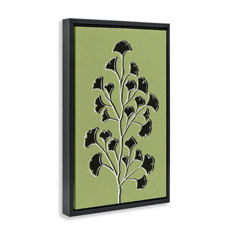 Cadre flottant Lime Gingko Sprig, design par Martina Pavlova, Cadre flottant noir de jais, H 25 po x l 17 po