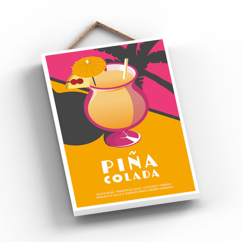 Cocktails - Pina Colada Wooden Hanging Plaque 285x185