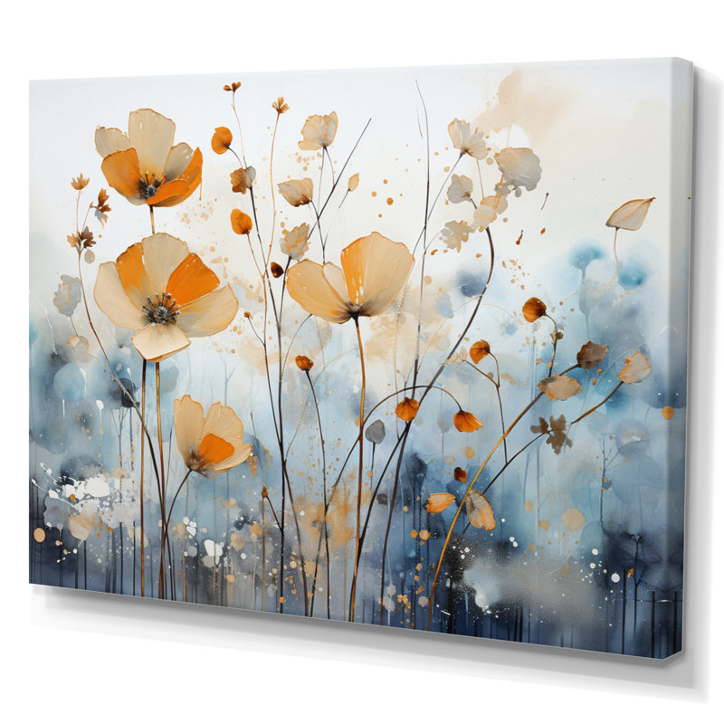 Art sur toile, "Orange Mute Botanicals II", Toile tendue, H 16 po x l 32 po x P 1 po