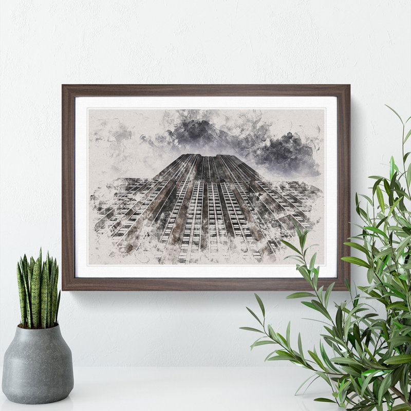 The Empire State Building Vol.1 Watercolour - Picture Frame Graphic Art, 65cm H x 90cm W x 2cm D, Walnut Framed