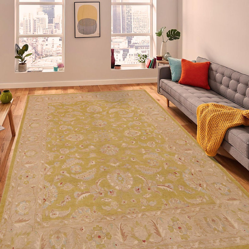 Tapis vert / brun en laine noué à la main 9 pi 1 po x 11 pi 11 po Baccio