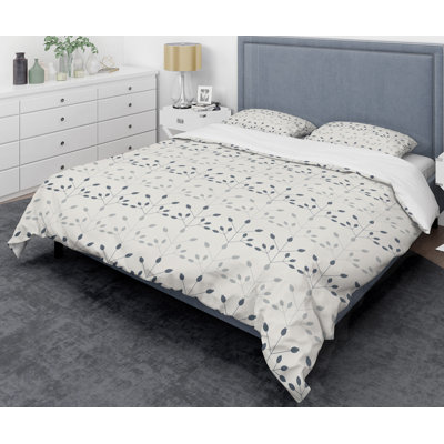 Floral Retro Botanical Motif I - Ensemble de housse de couette abstrait moderne - Polyester microfibre