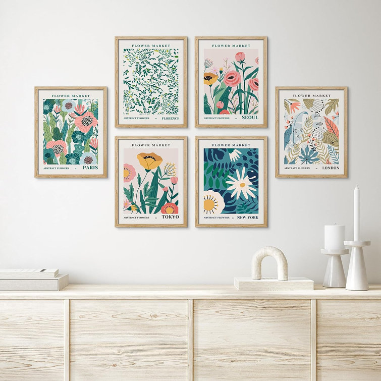 " SIGNLEADER Framed Poster Multicolor Floral Botanical Flower Market Prints Vintage Retro Antique Mixed Media Illustrations Fine Art Decorative Country/Farmhouse Relax/Calm For Bedroom " 6 - Pieces on