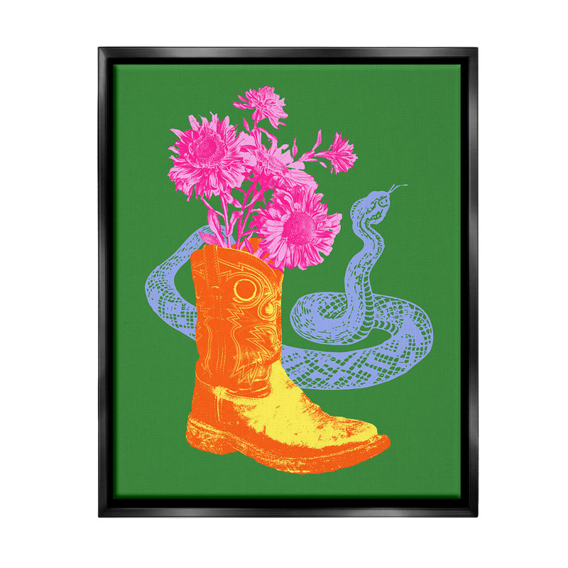 «Modern Snake & Boot Floater Frame» par Victoria Barnes sur toile, Cadre flottant noir de jais, H 21 po x l 17 po