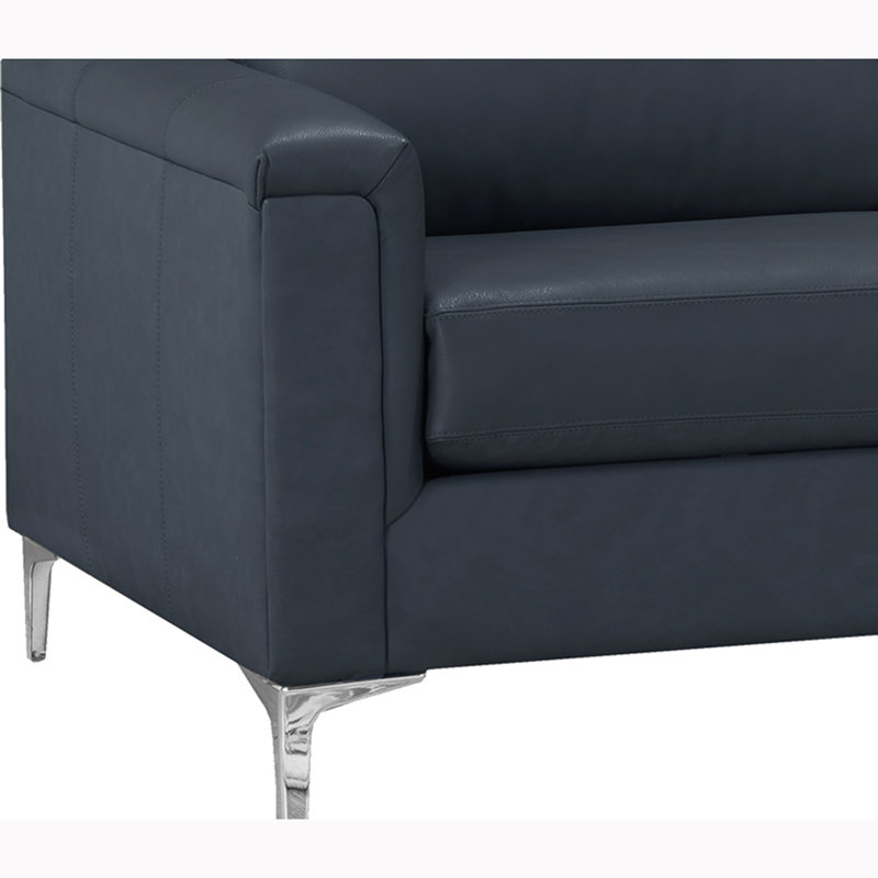 Platte Upholstered L-Shaped Sectional Right Hand Facing, Navy Genuine Leather