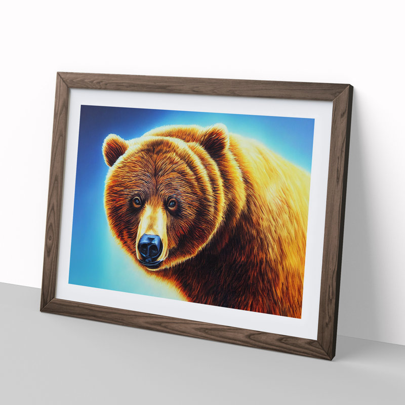 Eye Opening Bear 1 Piece Single Picture Frame Painting, 25cm H x 34cm W x 2cm D, Walnut