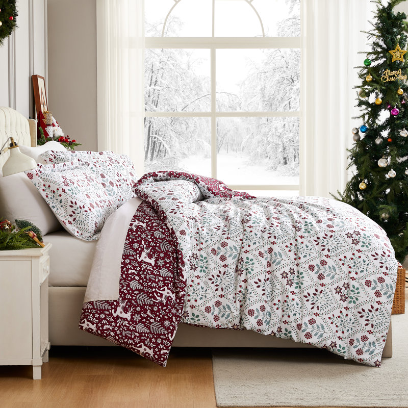 Holiday Harmony Oversized Reversible Christmas Bedding Duvet Cover Set with shams