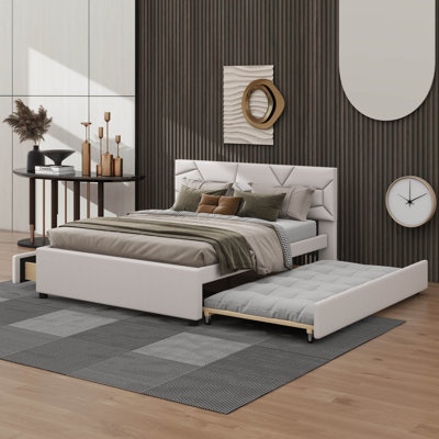 Lit plateforme avec design d'inspiration brique et deux tiroirs avec lit gigogne