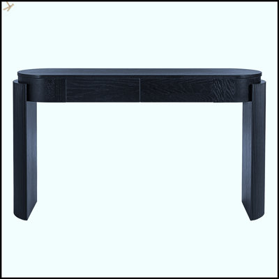 Table d'entrée en grain de bois naturel avec design cannelé, plateau ovale et 2 tiroirs pour un rangement et une présentation élégants
