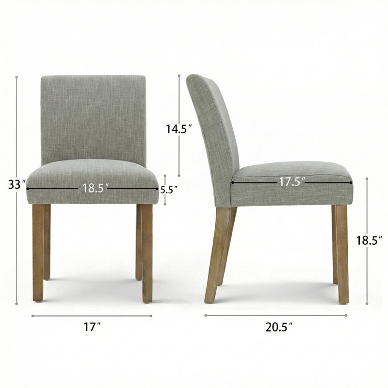 18.5" Seat Height Linen Blend Upholstered Solid Wood Legs Dining Chairs, Gray