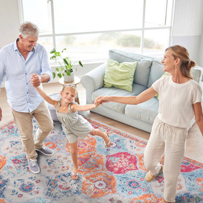 Area Rug 5X8, Washable Rug, Low-Pile, Non-Slip, Non-Shedding, Foldable, Kid & Pet Friendly - Area Rugs For Living Room, Bedroom, Kitchen, Dining Room Rug - Perfect Gifts (5' X 8')