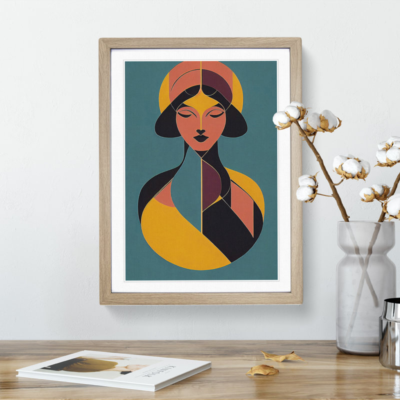 Abstract Coloured Woman No.3 - Single Picture Frame Print, 34cm H x 25cm W x 2cm D, Oak