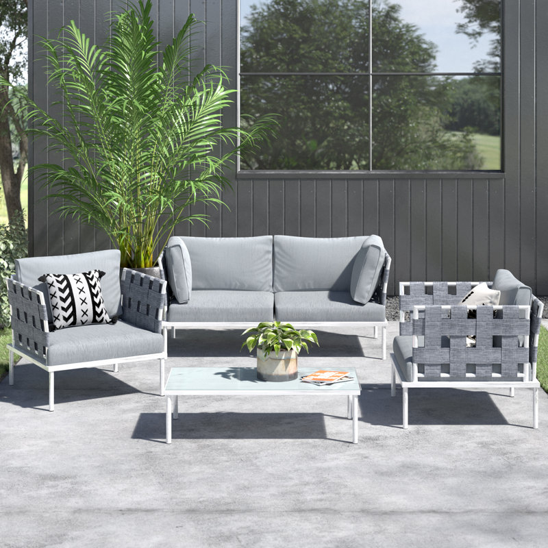 Ensemble de canapé modulaire d'extérieur en aluminium 5 pièces Harmony, Gris