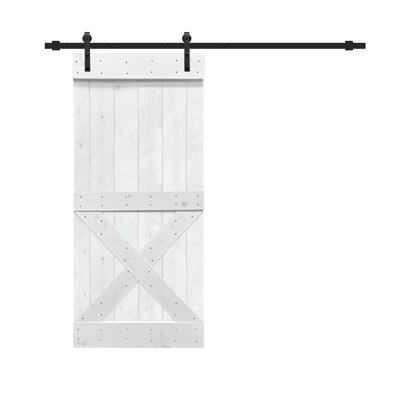 Porte de grange teintée en bois et métal avec ensemble de quincaillerie d’installation