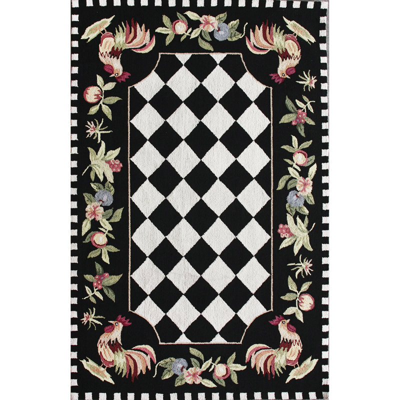 Tapis noir crocheté à la main Bacourt, Rectangle 3 pi 6 po x 5 pi 6 po