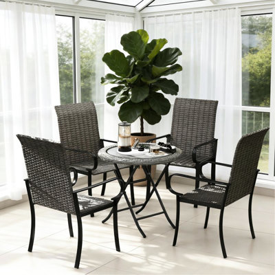4 chaises de salle à manger à dossier haut avec structure en acier inoxydable tissé à la main pour l'intérieur et l'extérieur, couleur brune, assise profonde confortable, dimensions totales: l 23,6 po x P 26,8 po x H 40,6 po, taille de siège: l 20,1 po
