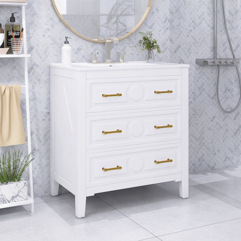 Modern 30'' Freestanding Bathroom Vanity With Ceramic Sink
