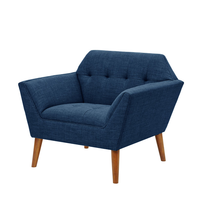 Merrylite 37" Wide Upholstered Armchair with Tufted Backrest, Blue, Blue Polyester