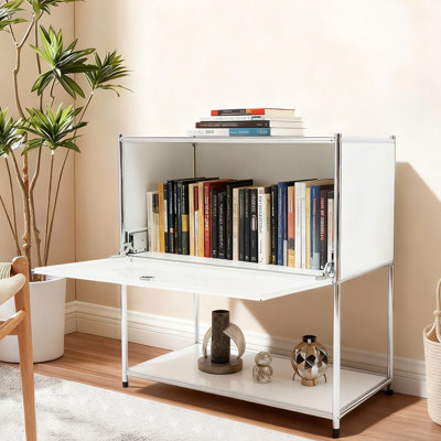 Coffre d'appoint avec rangement de 30 pouces de hauteur, table de bout en acier avec porte ouverte et armoire Capacité de poids de 132 lb pour la décoration de salon